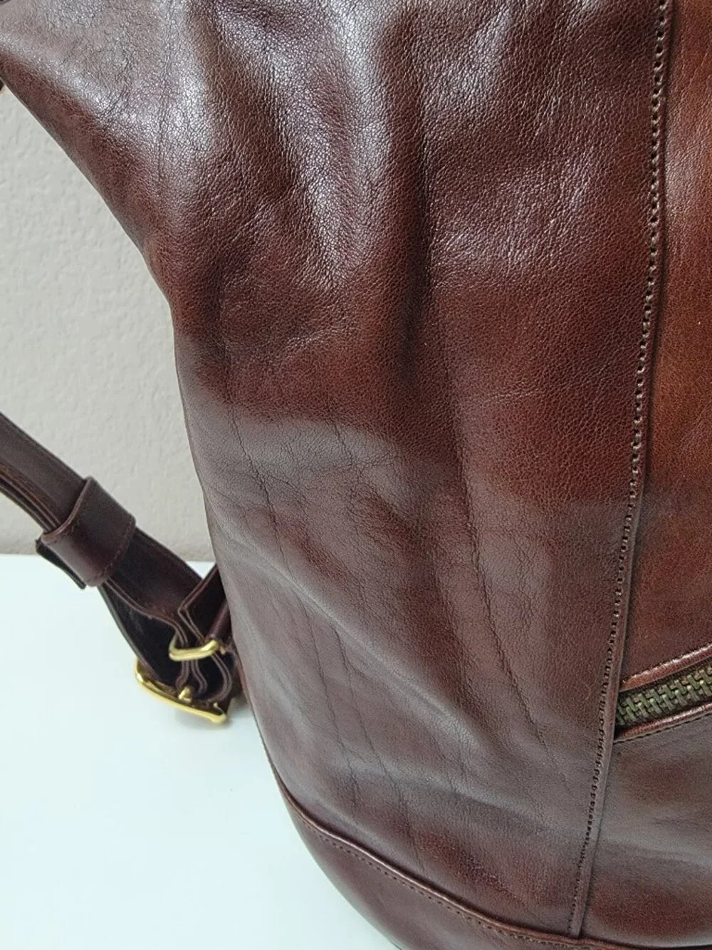 Marino Orlandi Brown Leather Bucket Bag Convertible Sling Backpack Italy
